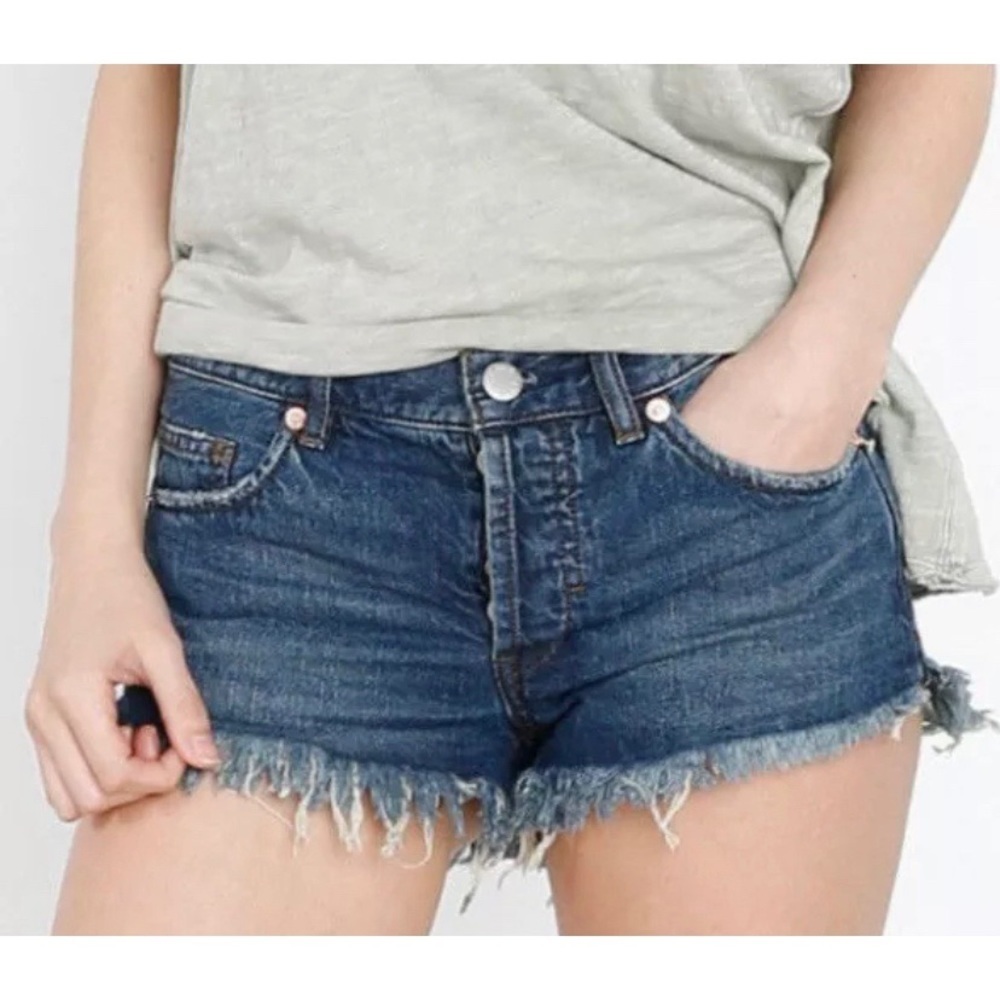 Free People x We The Free Soft & Relaxed Cut Off Frayed Hem Ocean Blue Shorts